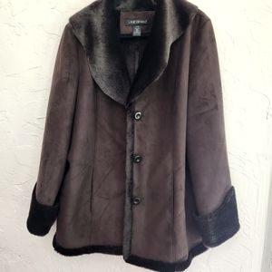 Think Winter Now! Lane Bryant Faux Suede Coat. Dark brown, size 14-16.